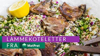 Lammekoteletter med byggrynsalat  kjapt og greit  MatPrat [upl. by Puett277]