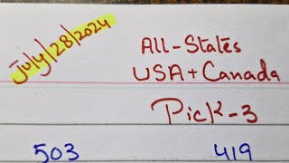 Todays lottery Numbers for Pick 3 Pick 4 Pick 5 and Cashpop  July 28th 2024 [upl. by Ahseyn]