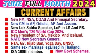 June 2024 Full Month Current Affairs Top150 Questions एक बार जरूर देखिए l Most Important MCQs [upl. by Araid]