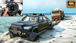 Toyota Tacoma TRD  Towing a Stuck Heavy Fuel Tanker  SnowRunner  Thrustmaster T300RS gameplay [upl. by Ferino]