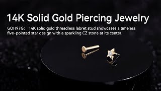 14K Solid Gold Threadless Labret Stud with CZ Stone  Classic Star Design [upl. by Ahsoem]