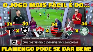 FLAMENGO  BOTAFOGO E PALMEIRAS  QUAL DOS TRÊS TEM O JOGO MAIS DIFÍCIL DA RODADA [upl. by Aronoff]