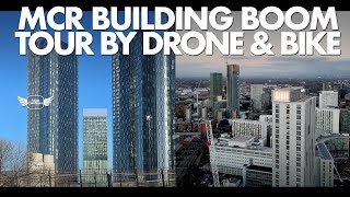 MANCHESTER BUILDING BOOM SW CITY  Tour by drone amp bike with commentary [upl. by Aliwt752]