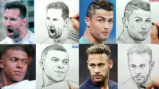 Drawing realistic face Messi Ronaldo Mbappe Neymar  Pencil sketch player football [upl. by Jovitah200]