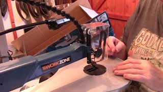 Scrapwood Andy  Unboxing Workzone Scroll Saw [upl. by Acirret982]