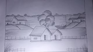 Beautiful Village Drawing  My Dream Village Drawing with Pencil [upl. by Botti137]