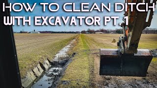 HOW TO CLEAN UP A DITCH WITH AN EXCAVATOR  Duel Camera View  Heavy Equipment Vlog Day2 Part1 [upl. by Moffitt]