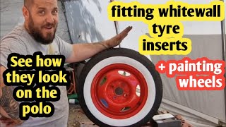 whitewall tyre inserts how to fit plus how to paint wheels hotrod [upl. by Elleinad]