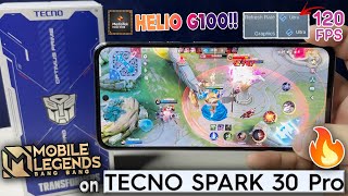 Mobile Legends Bang Bang GAME TEST on TECNO Spark 30 Pro  MTK HELIO G100 ULTRA SETTINGS  GRABE 🔥 [upl. by Jonati]