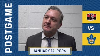 Toronto Marlies Media Availability  Postgame vs Belleville Senators  January 14 2024 [upl. by Drarrej]