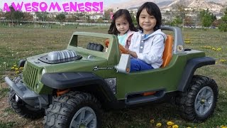 Fisher Prices Power Wheels  Hulyan amp Mayas Jeep Wrangler Hurricare Ride [upl. by Peters101]