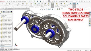 Two Stage Reducer Gearbox Parts and Assembly in SolidWorks [upl. by Phillada]