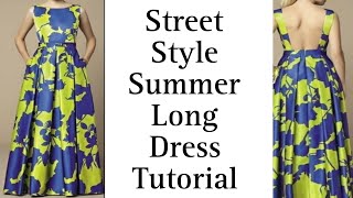 how to cut a Summer long dresscutting and stitchingfrock designpattern drafting [upl. by Haron991]