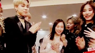 BTS singing TWICE songs amp TWICE singing BTS Songs backstage  KBS Gayo Daechukje 2016 161229 [upl. by Enyamert]