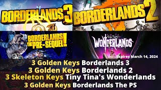 3 Golden Keys for BL2 BL3 and BL PS 3 Skeleton Keys TTWL Shift Code  Expires March 14 2024 [upl. by Rella]