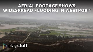 Westport flooding Aerial footage shows widespread flood damage  New Zealand  Stuffconz [upl. by Nojid]