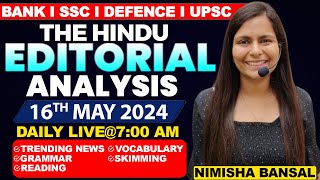 Editorial Analysis  16th May 2024  Vocab Grammar Reading Skimming  Nimisha Bansal [upl. by Esylle]