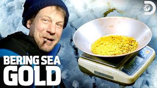 Shawn Finds Huge Gold Nuggets Under the Ice  Bering Sea Gold [upl. by Yoral]