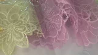 Mesh Lace Sparkly Floral Embroidery Lace Trim Fancy Tulle Organza Lace Trim [upl. by Alleira]