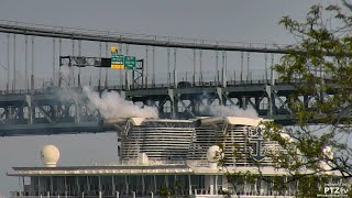 OASIS OF THE SEAS with Retracted Funnels just clearing the VerrazanoNarrows Bridge 572023 [upl. by Ihpen]