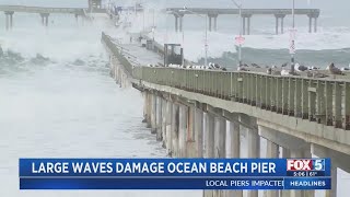 Large waves damage Ocean Beach Pier [upl. by Dnomde705]