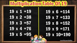 Table of 19Learn Multiplication Table of 1919 TableMaths TablesMultiplication TablesMaths Table [upl. by Crowell]