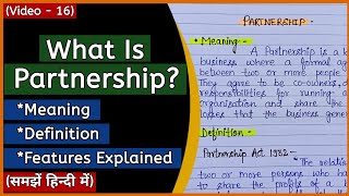 Partnership Firm  Meaning Definition And Features In Hindi  Business Organisation [upl. by Ail]