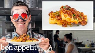 Recreating Bobby Flays Cheddar Black Pepper Waffles From Taste  Reverse Engineering  Bon Appétit [upl. by Tfat]