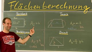 Flächenberechnung  Rechteck Dreieck Parallelogramm Trapez [upl. by Yerffe25]