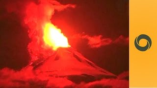 Volcano Villarrica spews lava and incandescent rock Chile [upl. by Yelich354]