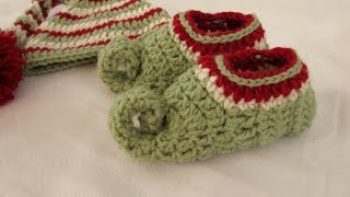 How to crochet childrens elf slippers  boots  shoes  crochet Christmas elf set PART 2 [upl. by Sana884]