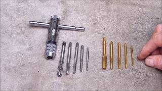 I compare two reversible ratchet quotTquot handle thread tap sets  plain alloy steel and titanium coated [upl. by Savage100]