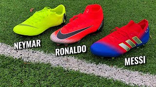 MESSI vs RONALDO vs NEYMAR Battle  Superfly 6 vs Vapor 12 vs Nemeziz 2019 [upl. by Wager131]