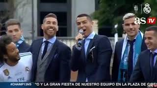 Cristiano Ronaldo Singing „Hala Madrid y Nada Mas“ Real Madrid CL Celebration at Cibeles 2018via [upl. by Luhey]