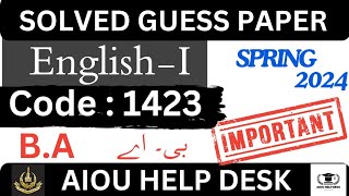 aiou code 1423 Guess Paper 2024 aiou guess paper amp past papers [upl. by Mirielle]