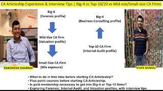 CA Articleship Experience amp Interview Tips  Big4 vs Top1020 vs MidsizeSmallsize CA Firms [upl. by Nyleahs949]