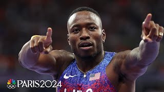 Team USA goes goldsilver as Grant Holloway Daniel Roberts lead 110m hurdles  Paris Olympics [upl. by Raclima]