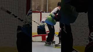 Inline hockey netminder save [upl. by Bowden]