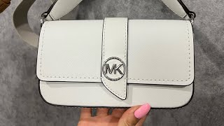 Распаковка MICHAEL KORS Greenwich ExtraSmall Saffiano Leather Sling Crossbody Bag optic white [upl. by Ready]