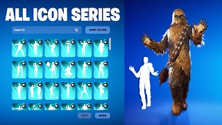 ALL FORTNITE ICON SERIES amp NEW TIKTOK EMOTES CHEWBACCA [upl. by Meesak]