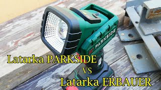 Latarka LED Parkside akumulatorowa PLHLA 20Li A1 porównanie z latarką 18V Erbauer z Castoramy [upl. by Engdahl]