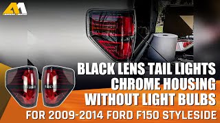 Install AM Black Lens Tail Lights Chrome Housing WO light bulbs For 0914 Ford F150 Styleside [upl. by Simetra]