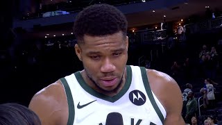 Giannis Antetokounmpo gets emotional in interview after scoring 59 points vs Pistons [upl. by Colp]