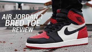 AIR JORDAN 1 BRED TOE REVIEW [upl. by Rutger481]