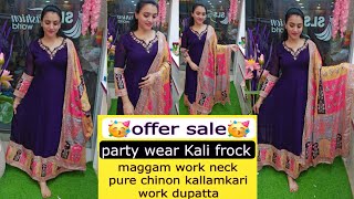 🥳 offer sale 🥳party wear Kali frock✨ maggam work frock beautiful Kalamkari work dupatta 👌 [upl. by Ariew194]