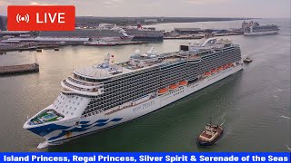 SHIPS TV  4 Cruise Ships Departing the Port of Southampton LIVE [upl. by Meridith934]