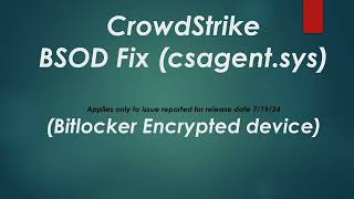 Fix Crowstrike Bluescreen error csagentsys  Windows 10 or Windows 11 [upl. by Hines]