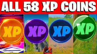 All 58 XP COINS LOCATIONS IN FORTNITE SEASON 4 Chapter 2 WEEK 16 [upl. by Britt]