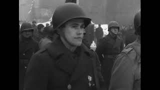 ENGINEERS BUILD SNOW FENCE HOUFFALIZE BELGIUM  BASTOGNE BACK TO BELGIANS BELGIUM 1945 [upl. by Salocin]