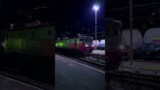 Freight train arrives at the station at night [upl. by Pride]